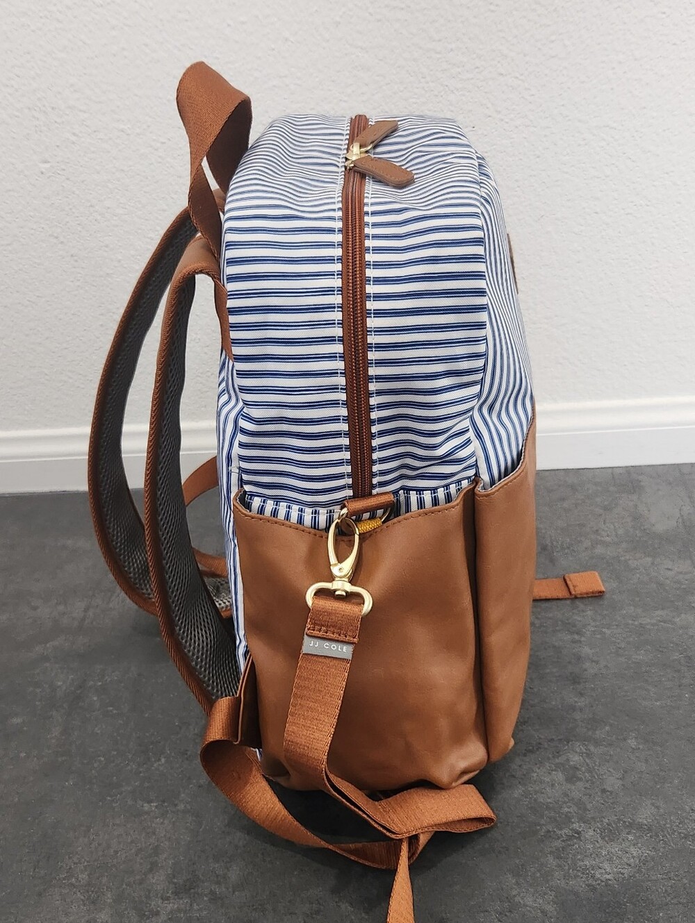 JJ Cole Tan & Blue Striped Backpack Diaper Bag - Picture 3 of 5